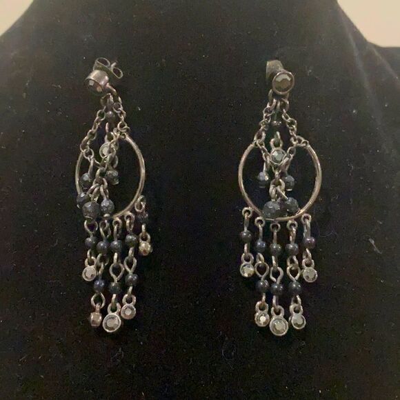 Vintage, black studded, chandelier earrings. - Picture 1 of 2